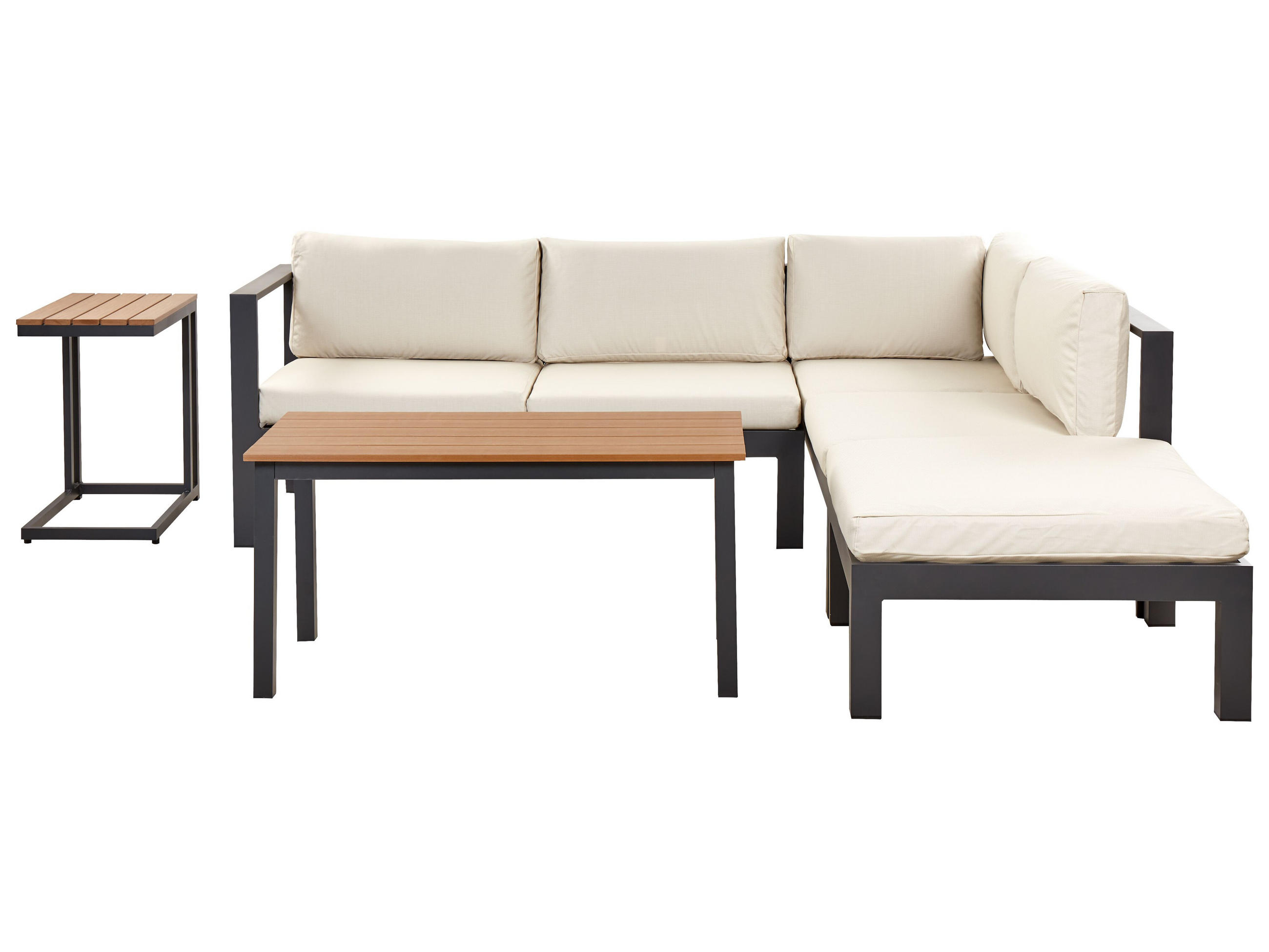 LOUNGE SET 5-Sitzer schwarz Auflagen beige Messina - Beige/Schwarz, Metall - Beliani