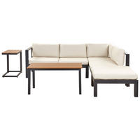 LOUNGE SET 5-Sitzer schwarz Auflagen beige Messina - Beige/Schwarz, Metall - Beliani