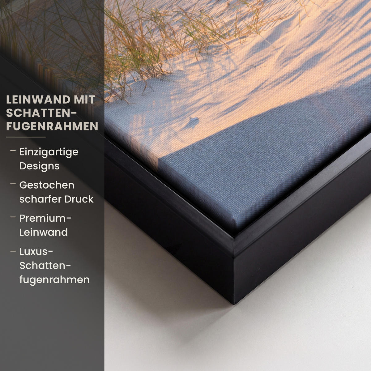 LEINWAND Bilder mit Rahmen - Strand - Sonne - Düne - Gras - Sand - Horizont - 20x30 - Hellblau, Textil (20/30cm) - MuchoWow