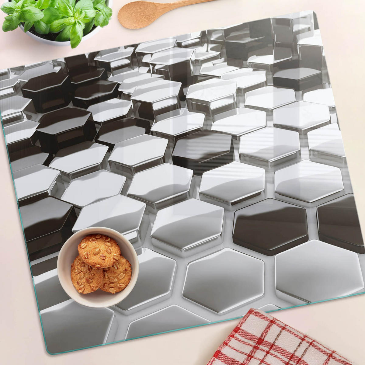 GLASPLATTE 60x52 cm 3D - Silberfarben, Glas (60/0.4/52cm) - TULUP