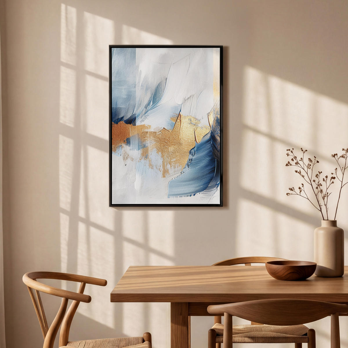 LEINWAND Bilder mit Rahmen - Gold - Blau - Aquarell - Kunst - Modern - 60x90 - Hellblau, Textil (60/90cm) - MuchoWow