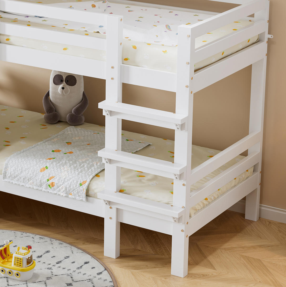 PATROVÁ postel 90/200 cm bílá s krásnými okny a bočními bezpečnostními zábradlími - bílá, kompozitní dřevo (90/200cm) - OKWISH