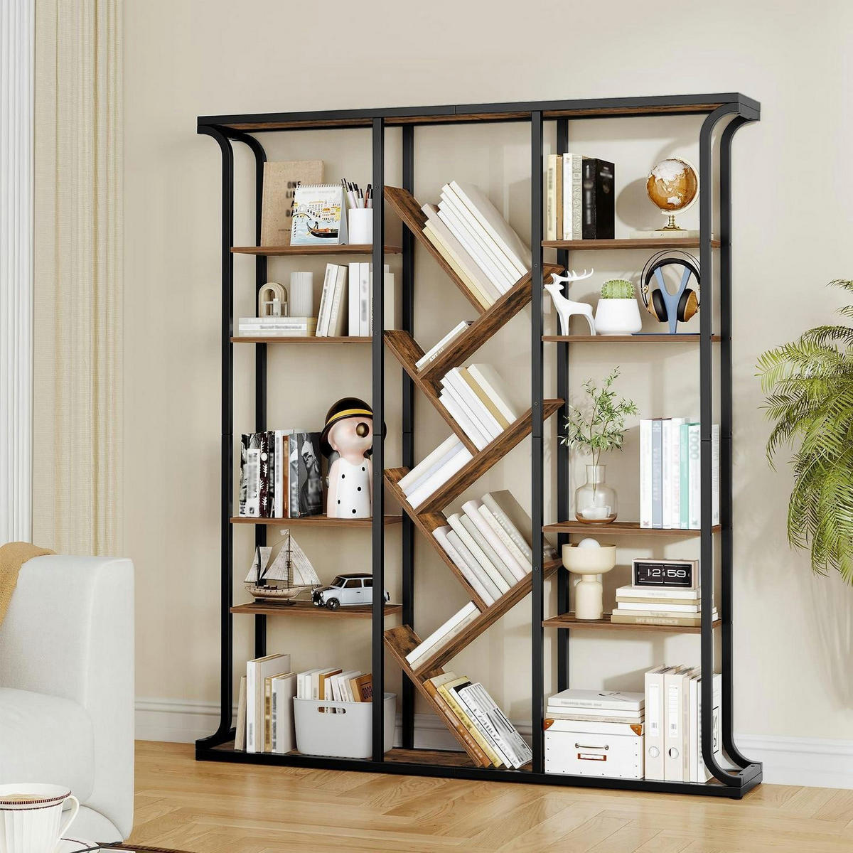 BÜCHERREGAL Baumform Vintage Braun-Schwarz 24 x 156 x 180 cm - Braun, Metall (156/180/24cm)
