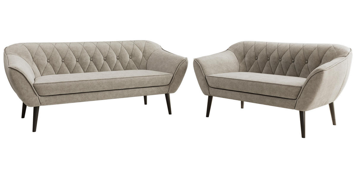 SEDACIA ZOSTAVA 3+2 PIRS - Sivobéžová Štruktúrovaná látka - Čierne nohy - čierna/sivobéžová, kompozitné drevo/textil (180/75/74cm) - MKS