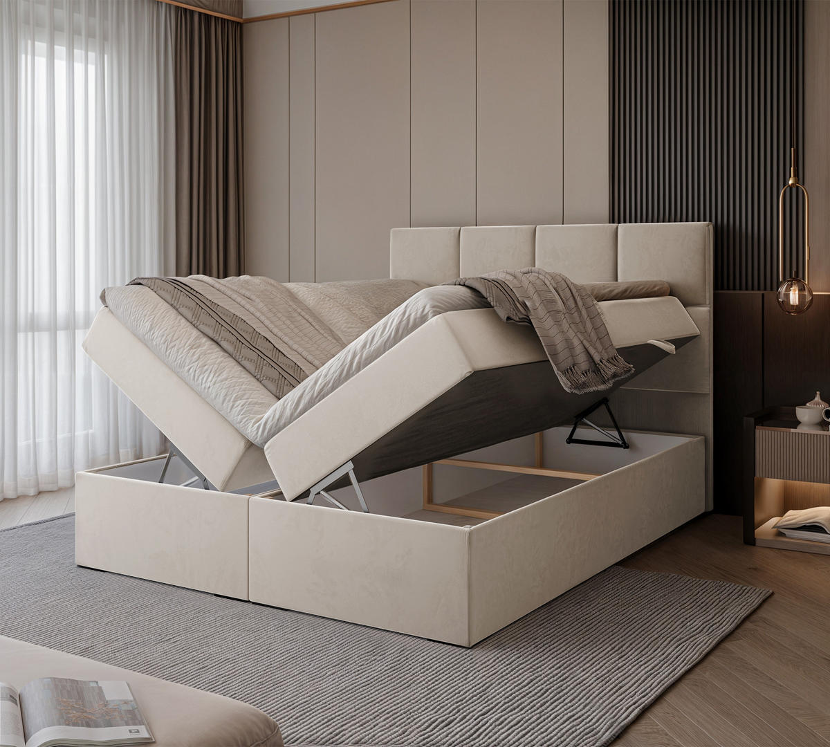 BOXBETT 120x200 cm mit Topper - Beige, Textil (120/200cm) - Idohome