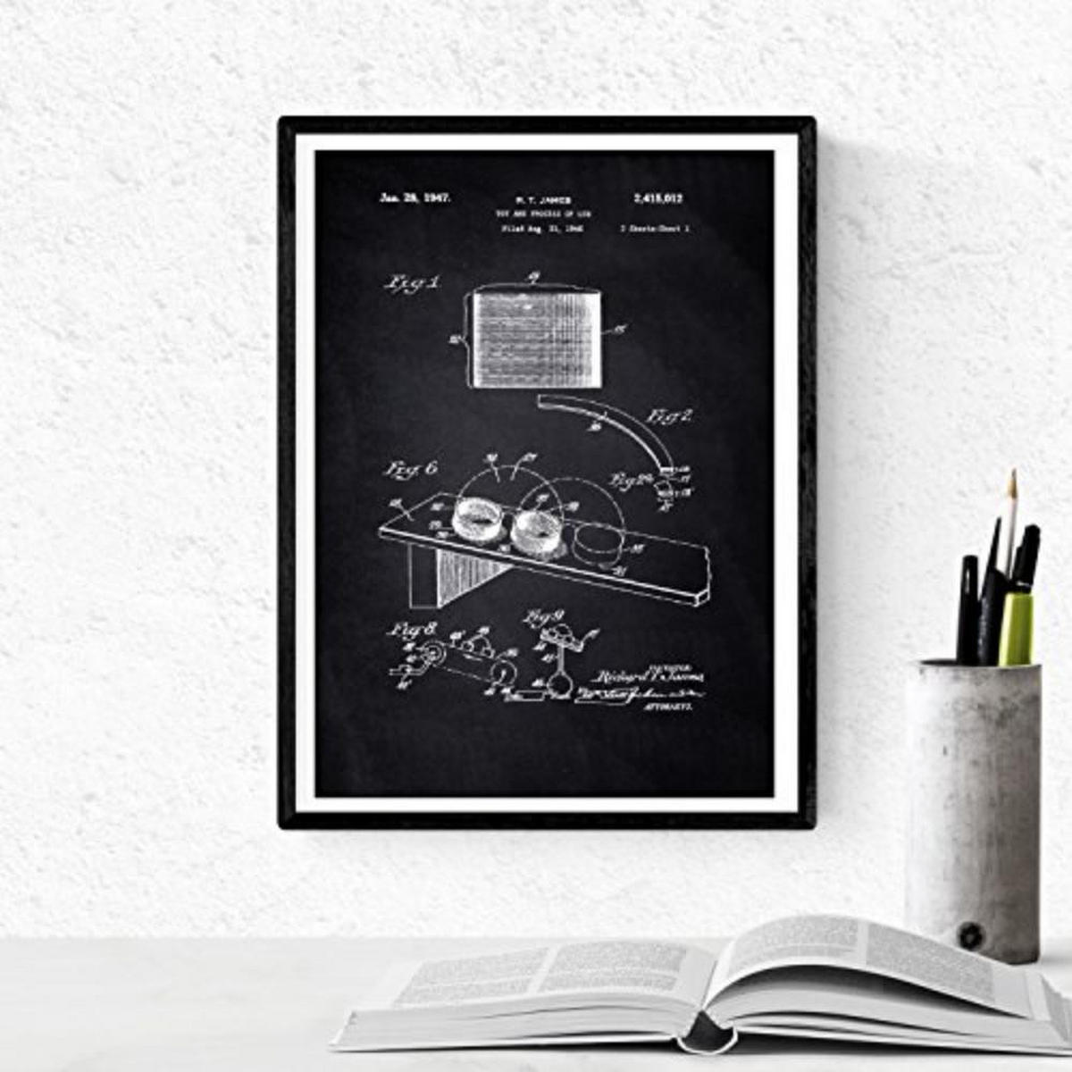 POSTER Set mit 4 Schwarz Patenten SPIELPLATZ A4 Schwarzer Rahmen - Schwarz, Papier (29.7/3cm) - Nacnic