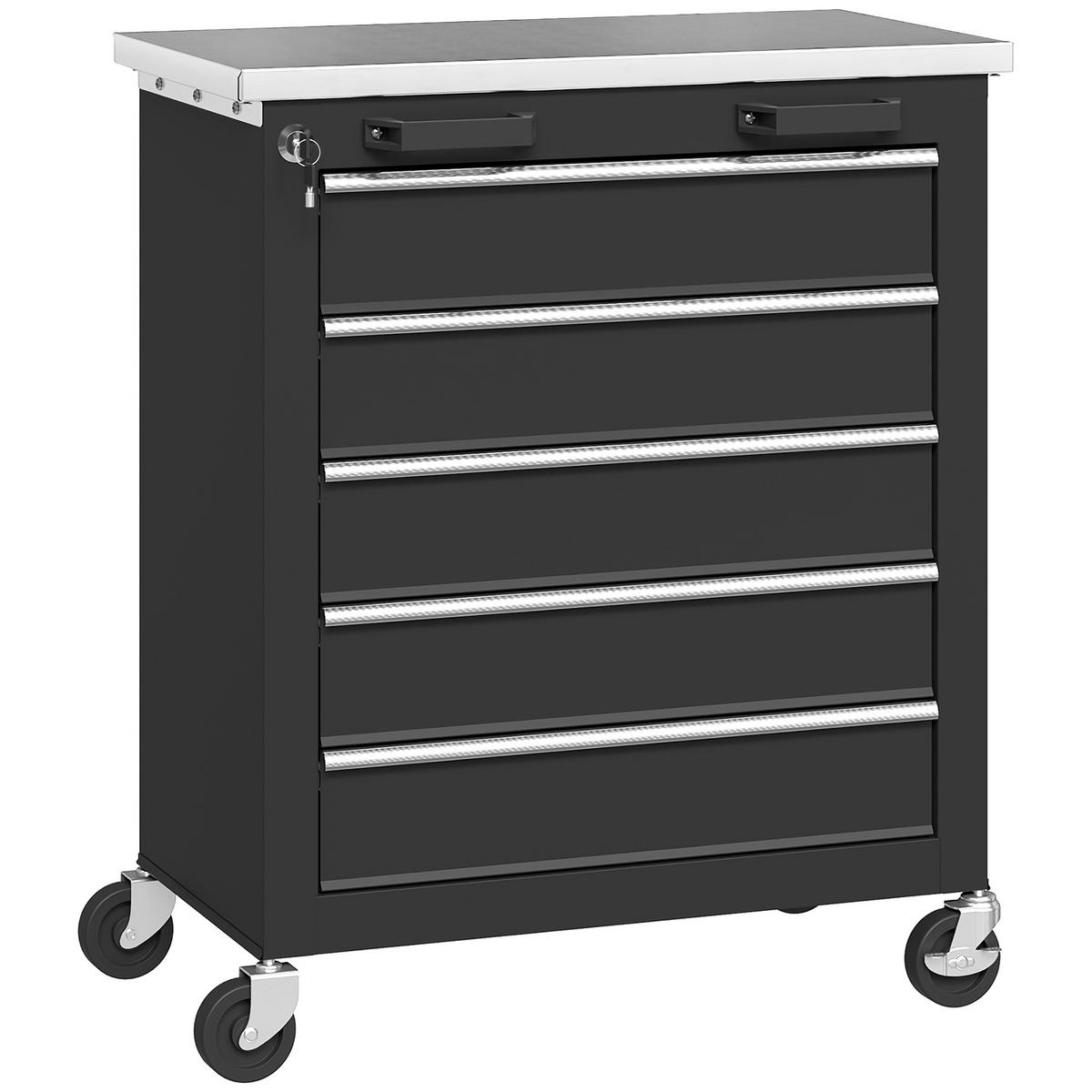 WERKZEUGSCHRANK DE-10382 5 Schubladen rollbar Schwarz - Schwarz, Metall (34.5/76/65.5cm) - ComfortXL