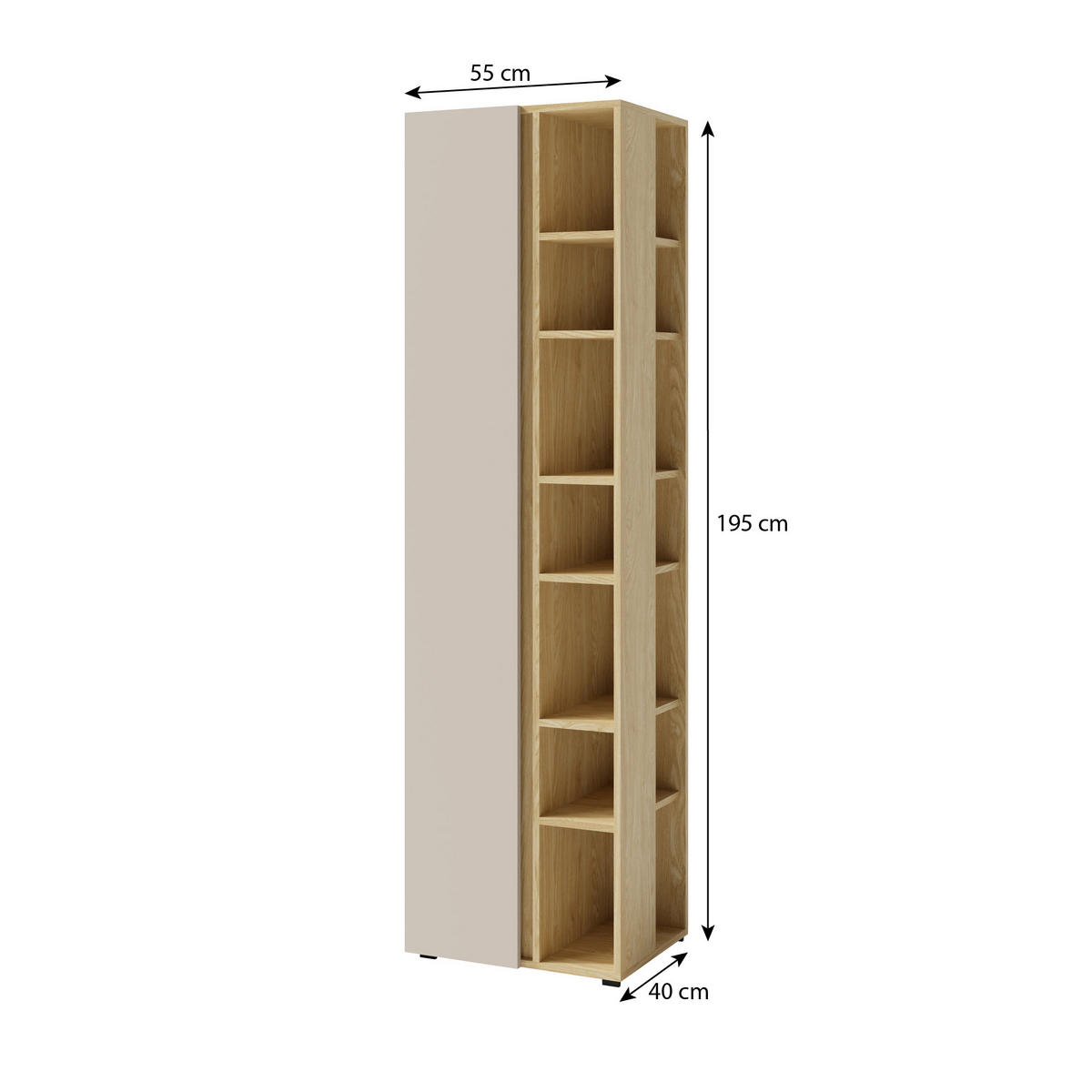 BÜCHERREGAL Lico mit 1 Tür und 10 Einlegeböden, Beige Sand - Beige, Holzwerkstoff (55/195/95cm) - Beautysofa