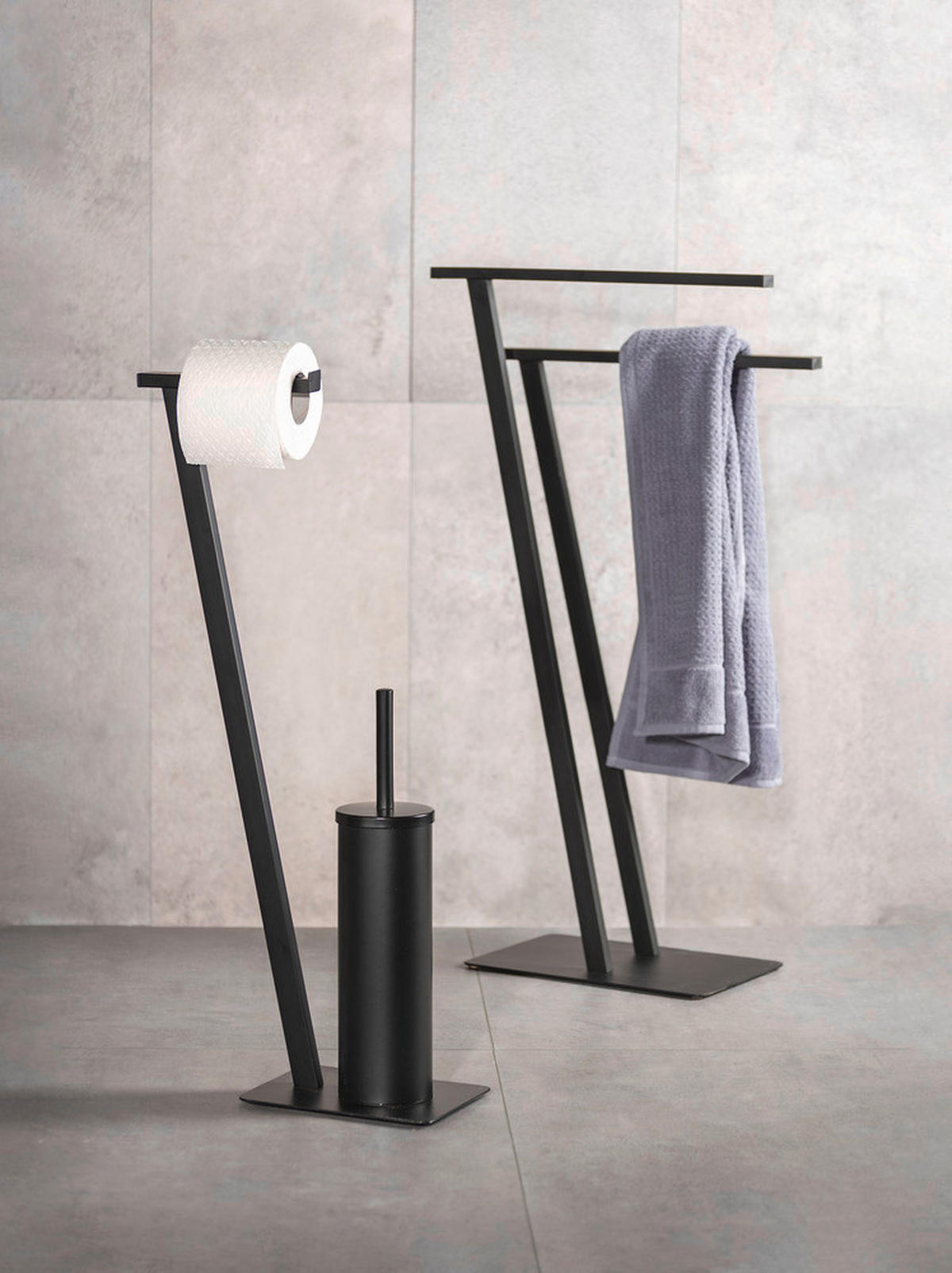 TOILETTENPAPIERSTÄNDER mit WC-Bürste Lirio 30/15/68 cm - Schwarz, Metall (15/68/30cm) - Wenko