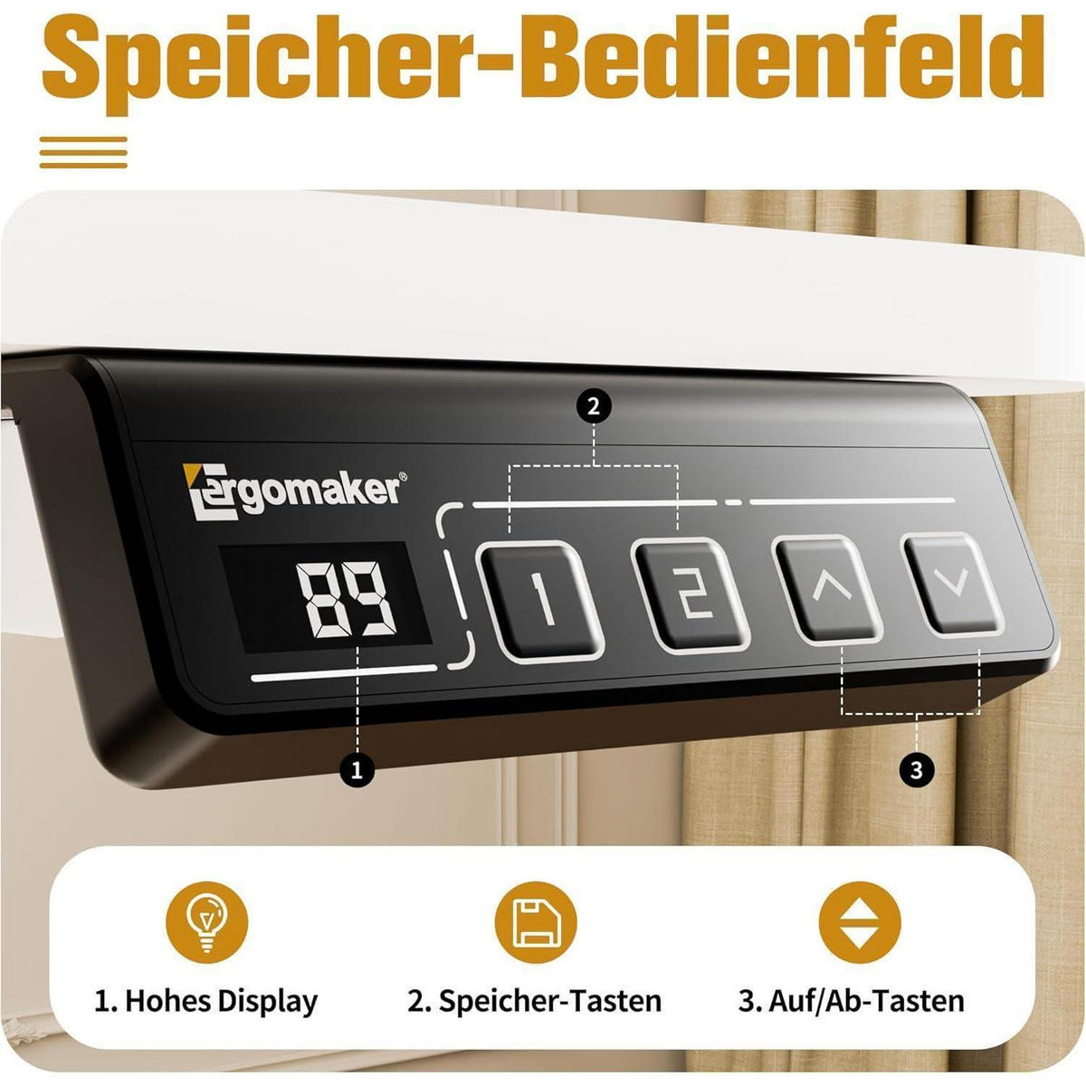 SCHREIBTISCH höhenverstellbar elektrisch 90 x 60 cm Weiß - Weiß, Metall (90/60/118cm)