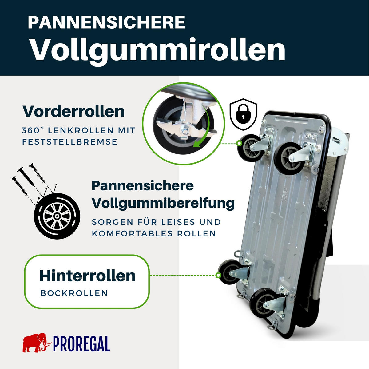 PLATTFORMWAGEN Transportwagen Rhino 150kg klappbar mit Gummiräder und Werkzeugtasche - Schwarz, Metall (73/47/83cm) - PROREGAL