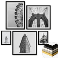 WANDBILDER 5er-Set - 50x50 cm & 20x30 cm & 40x60 cm Schwarzer Rahmen - Architektur Schwarz-Weiß-Minimalismus - Schwarz, Kunststoff (40/60cm) - ArtPrintCave