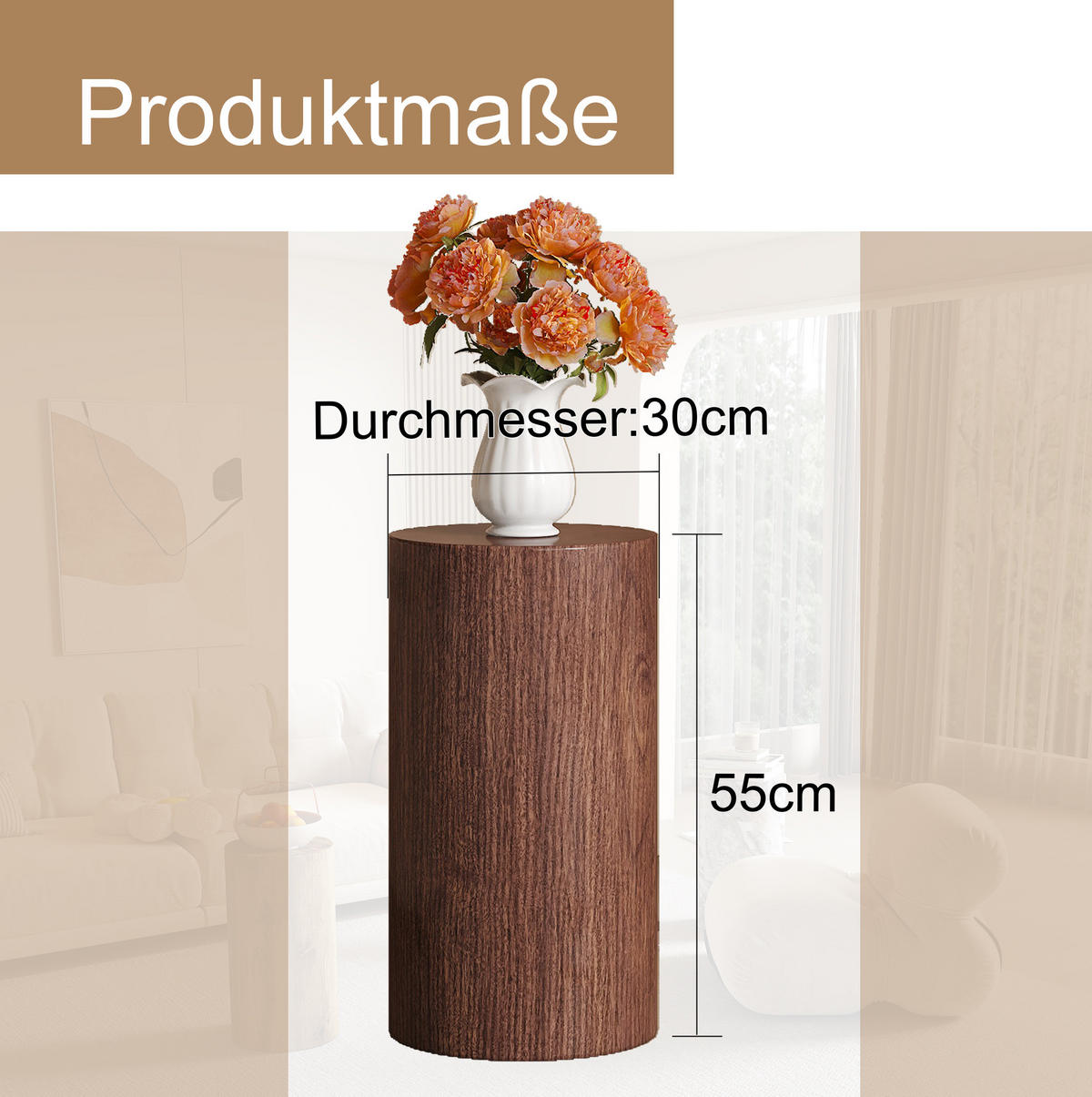 COUCHTISCH aus MDF Ø30x55 cm in Walnussfarben - Walnussfarben, Holzwerkstoff (30/30/55cm) - Modfu