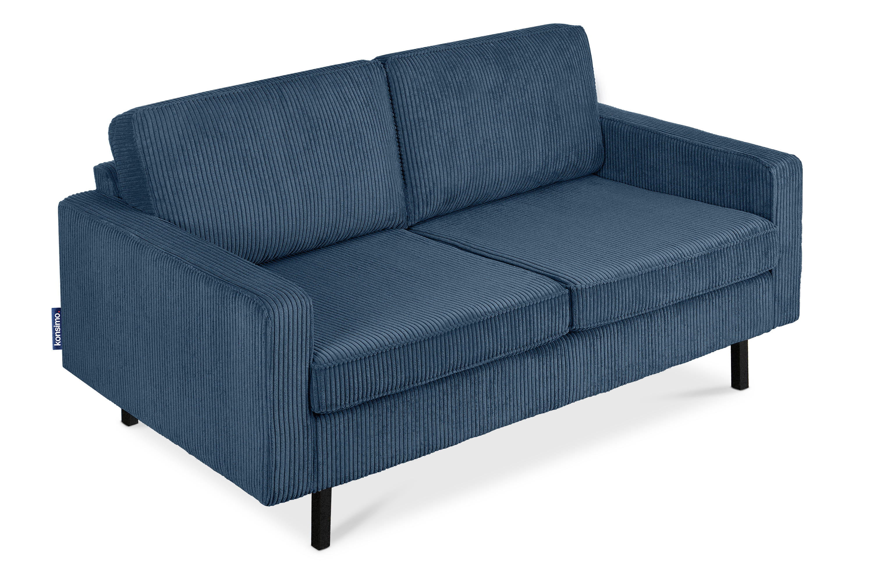 2-SITZER-SOFA INVIA Klassische-Stil mit Armlehnen, Feinkord-Stoff, Dunkelblau - Schwarz/Dunkelblau, Textil (164/87/98cm) - KONSIMO®