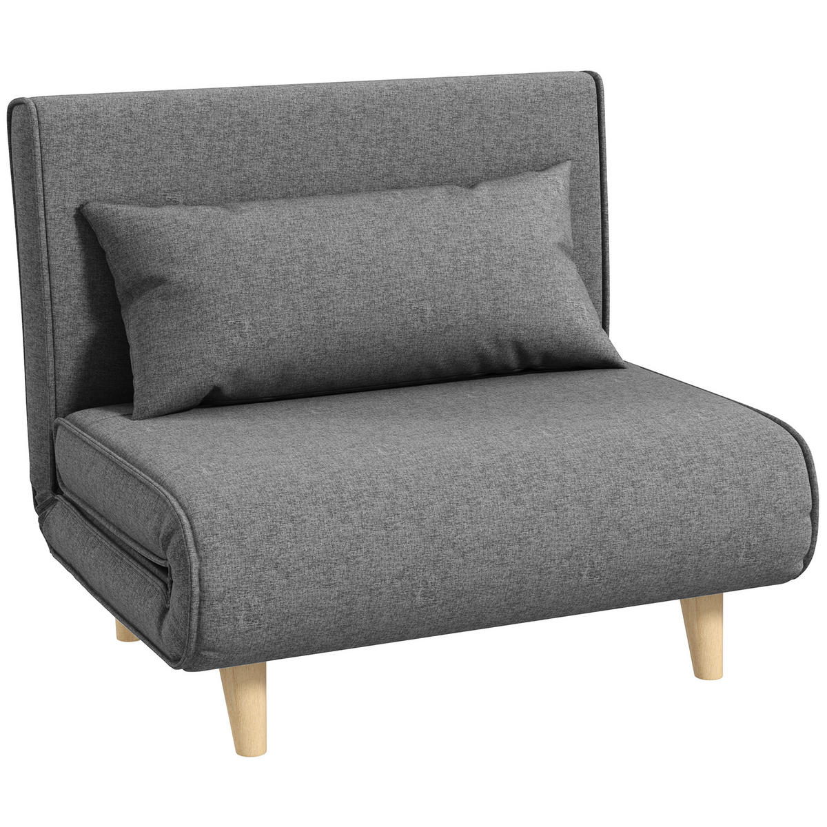 EINZELSOFA Sofabett Klappsofa verstellbar Rückenlehne nordisch skandinavisch - Naturfarben/Grau, Holz/Textil (78/80/94cm) - HOMCOM
