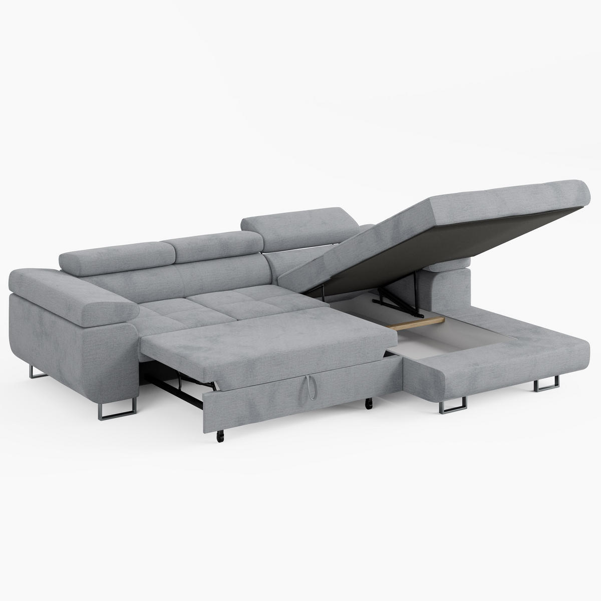ECKSOFA VEMO CORE Rechts Dunkelbraun Velours-Stoff mit Schlaffunktion und Bettkasten - Dunkelbraun, Holz/Metall (280/205cm) - Barchello