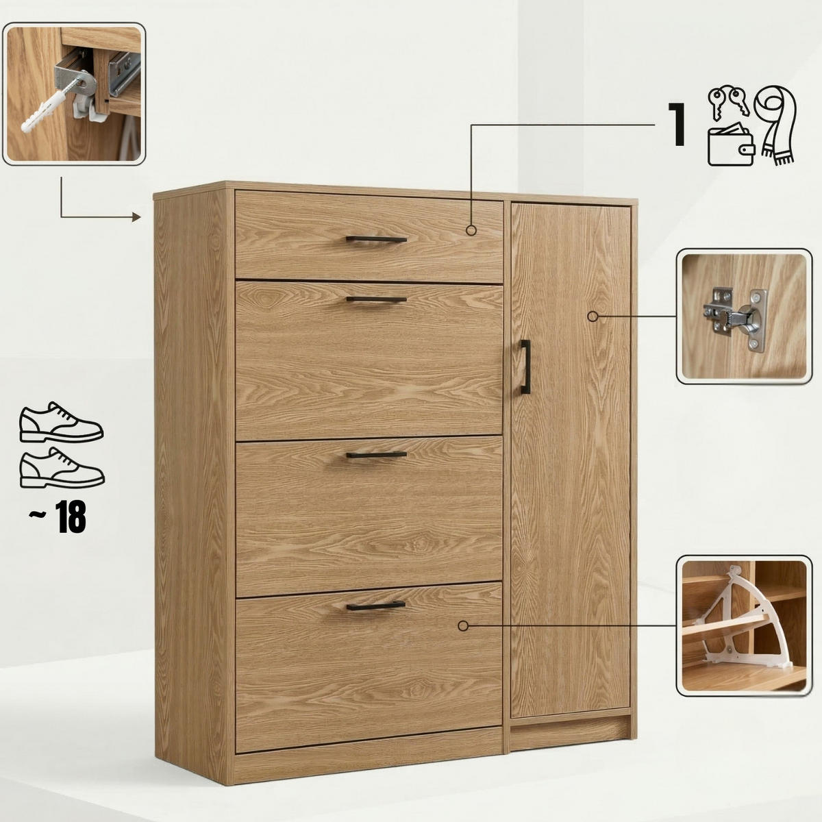 SCHUHSCHRANK Tami 90/125/28 cm - Braun, Holzwerkstoff (90/125/28cm) - BOXIMO
