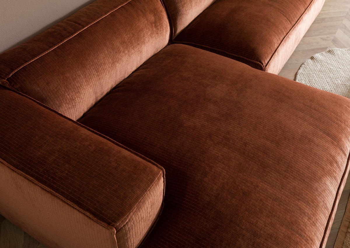 ECKSOFA 304x164x69 Ottomane links Cord kupfer VALENCIA - Rot, Kunststoff (304/164cm) - Massivmoebel24