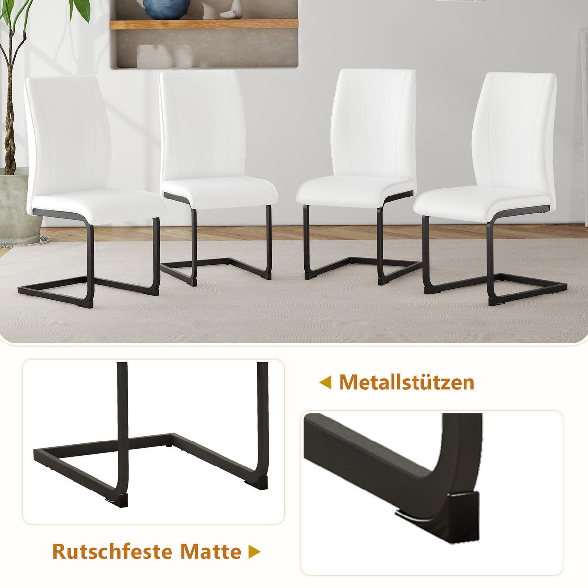 ESSGRUPPE DE-39342 5-teilig, mit Abstellregal und 4 PU-Sesseln Weiß - Weiß, Holzwerkstoff (160/76/90cm) - ComfortXL