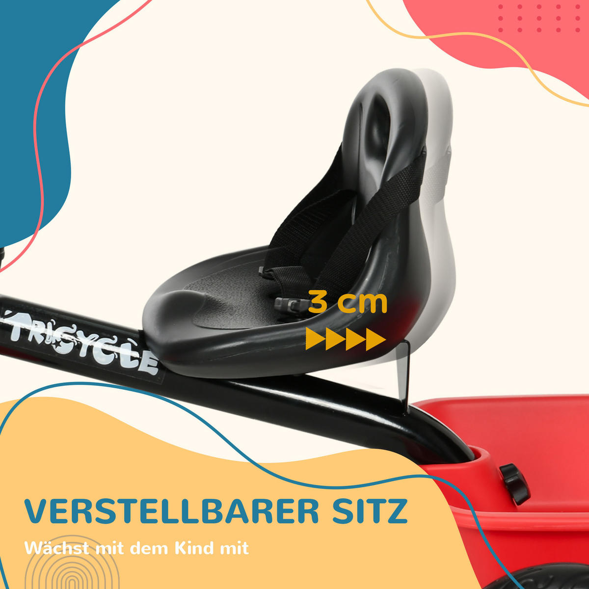 KINDERDREIRAD, Rot＋Schwarz, Stahl+ Kunststoff - Rot, Metall (80/48/63cm) - AIYAPLAY