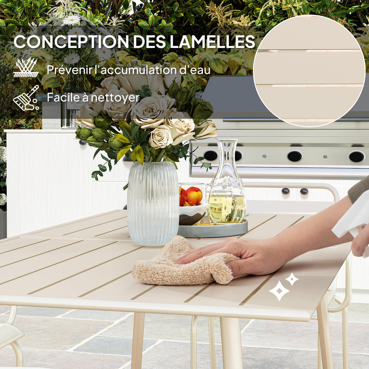 GARTENTISCHGRUPPE DE-18100 7-teilig, stapelbar Beige - Beige, Metall - ComfortXL