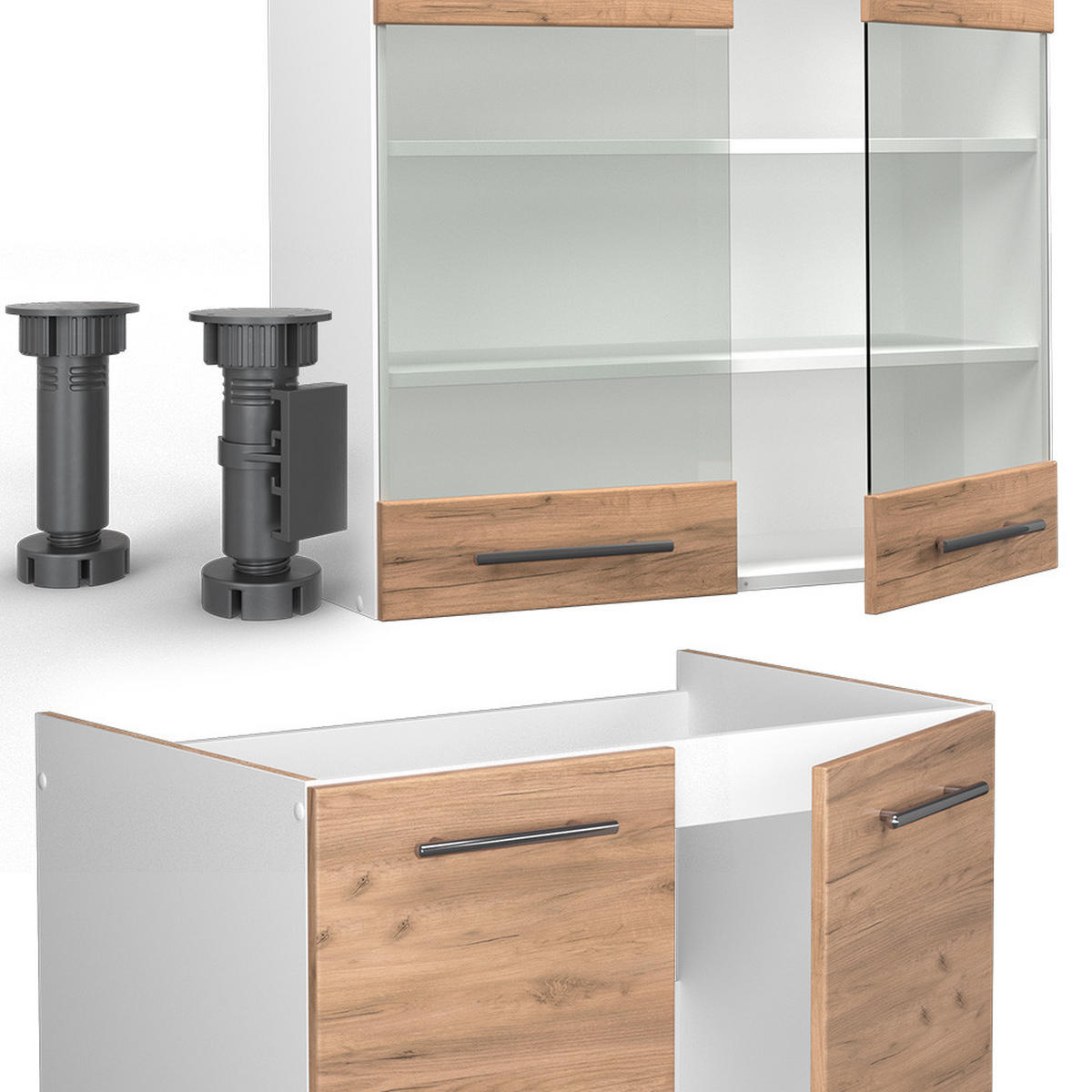 KÜCHENZEILE Fame-Line Goldkraft Eiche/Weiß 235 cm, AP Anthrazit - Eiche Wotan/Weiß, Holzwerkstoff (235/81.6/60cm) - Vicco