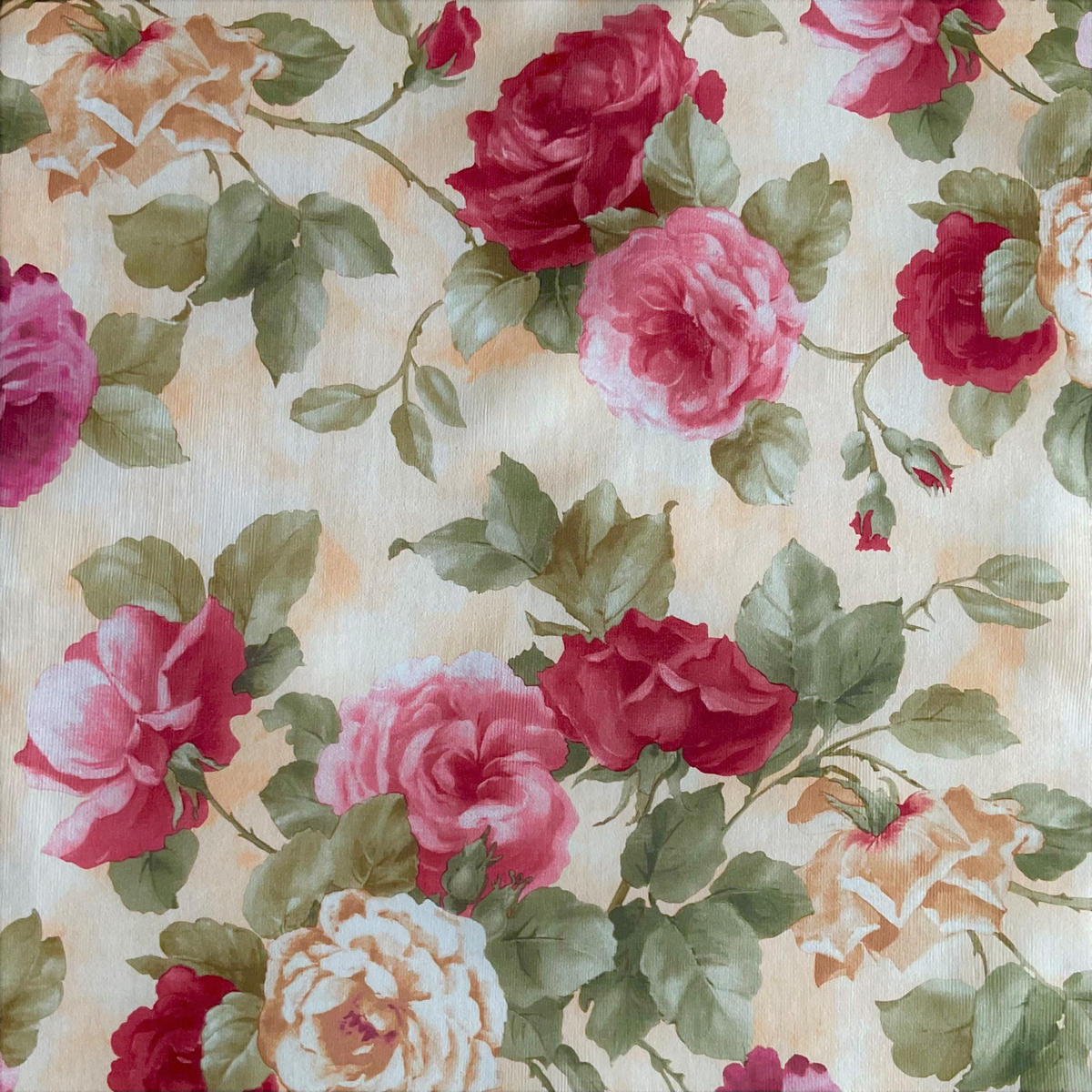 OHRENSESSEL mit HOCKER, hoher Sitzkomfort durch Wellenunterfederung B90/H98/T76 cm, Webstoff Blumenmuster bunt / 18004 - Beige/Multicolor, Holz/Textil (90/98/76cm) - luma-home