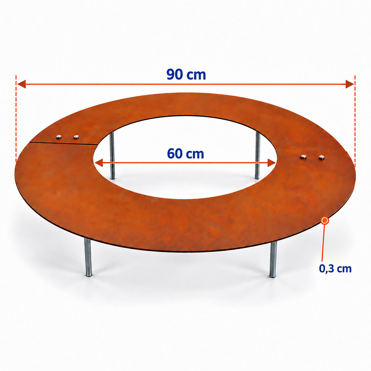 TRÄDRING rostbrun platt cortenstål 90 cm - Kopparfärgad, Metall (90/0.3/90cm) - Relaxdays