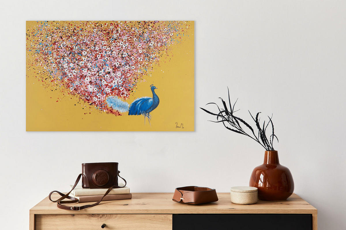 ACRYLBILD HANDGEMALT 90/60 cm - Blau/Pink, Holz/Textil (1.3/60cm) - KUNSTLOFT