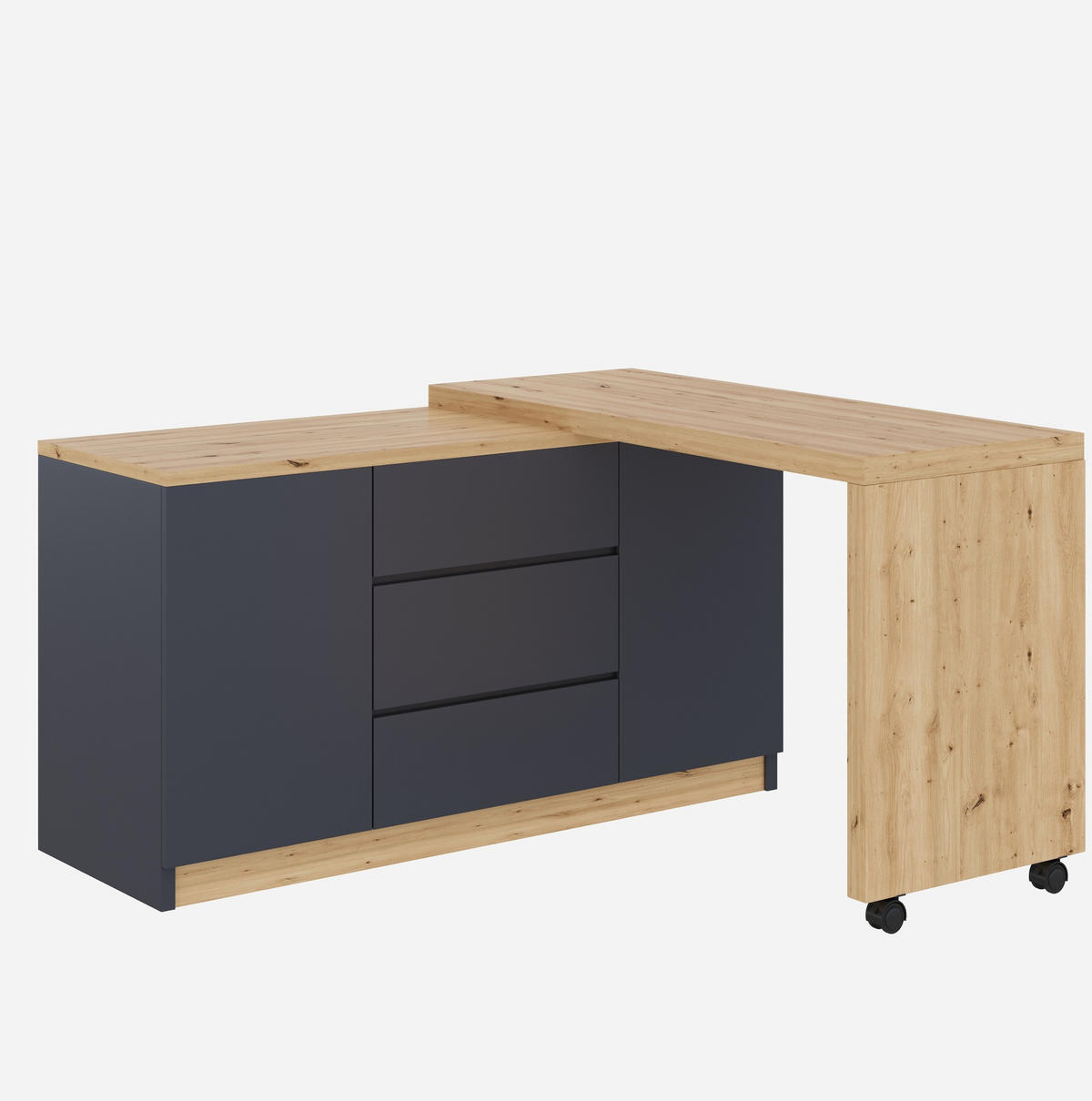 SCHREIBTISCH 120/50/76,5 cm drehbar & klappbar mit 3 Schubladen - Grau, Holzwerkstoff (120/50/76.5cm) - BEAOK