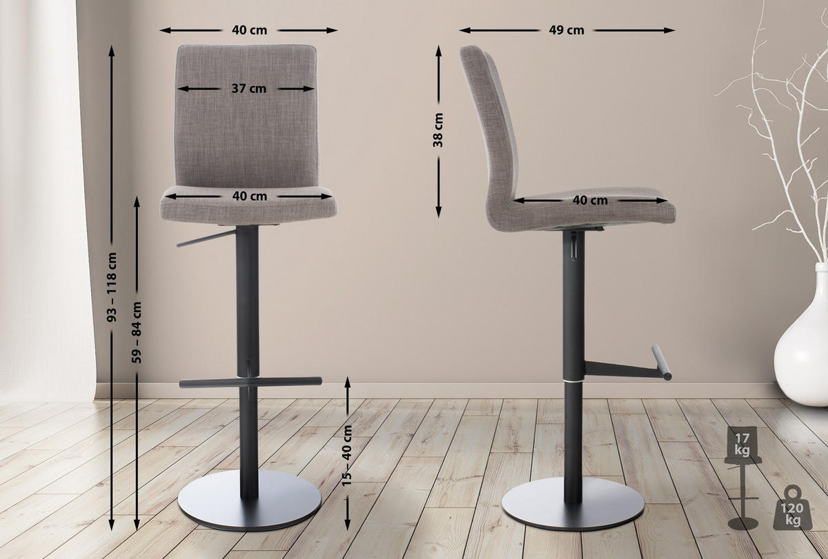 BARHOCKER Stoff Grau - Schwarz/Grau, Textil/Metall (40/93/49cm) - CLP
