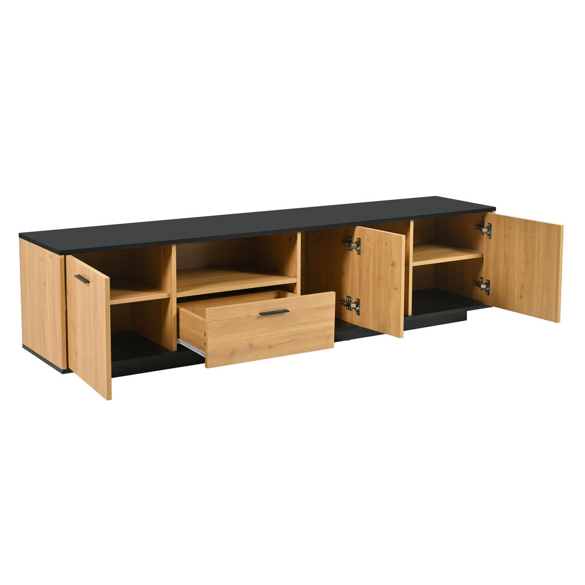 TV-LOWBOARD aus MDF 180x37x45 cm Schwarz und Holzfarbe mit LED-Beleuchtung, 3 Türen und Schublade - Schwarz, Holzwerkstoff (180/45/37cm) - IVMEU