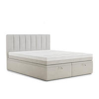 BOXBETT 140/200 cm Lovage M, in Hellbeige, Matratze, gepolstertes Kopfteil, Bettkasten, H3 = fest - Beige/Schwarz, Holz/Holzwerkstoff (140/200cm) - Maison de Reve