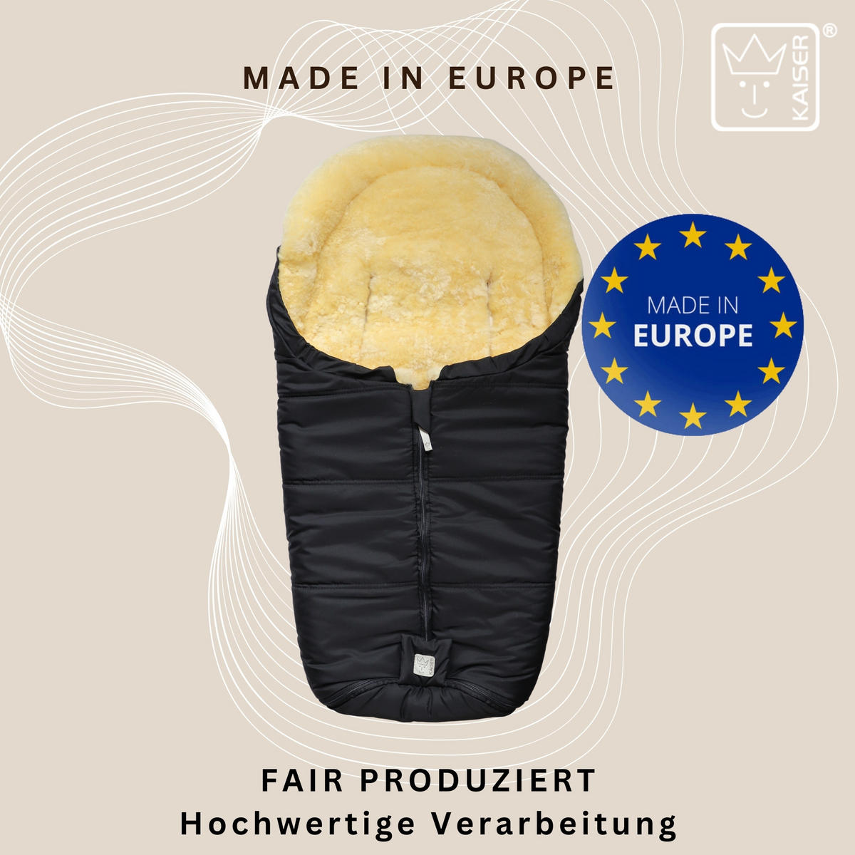 LAMMFELL-BABYSCHALENFUSSSACK Naadja, black - Schwarz, Fell (39/10/80cm) - Kaiserbaby