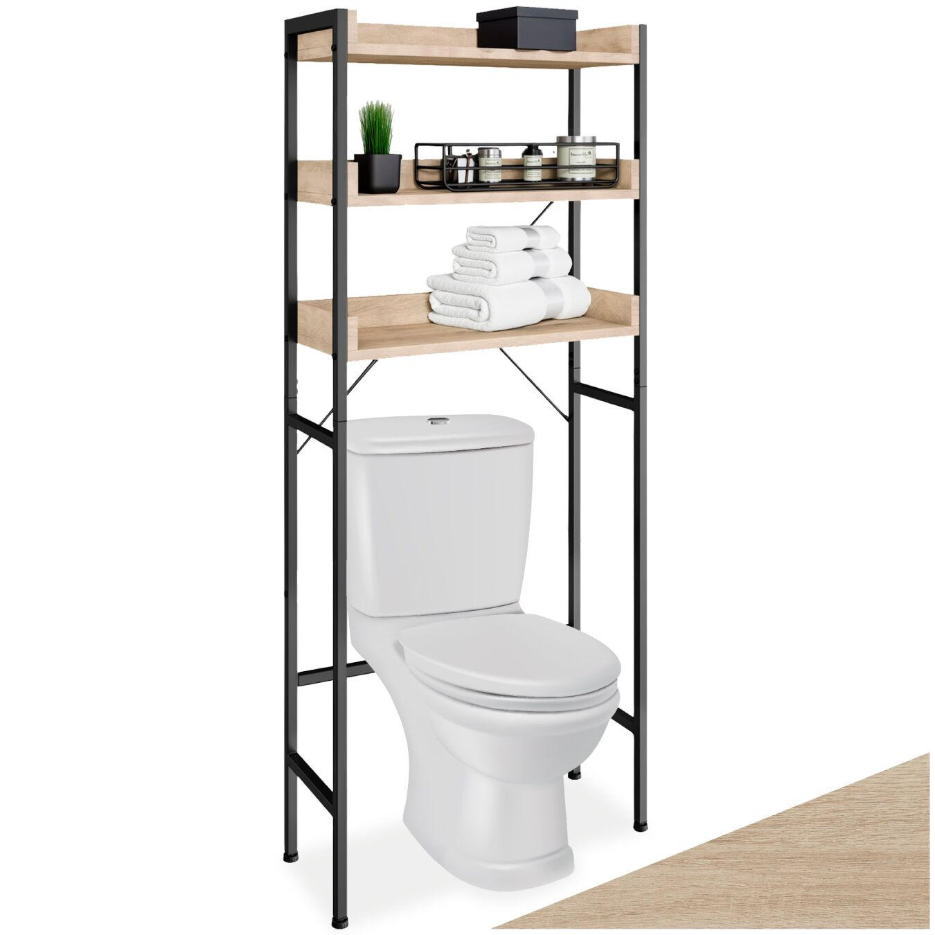 BADEZIMMERREGAL Seattle,inklusive Kippschutz,Industrial Holz hell, Eiche Sonoma - Naturfarben, Holz (63/165/25cm) - tectake