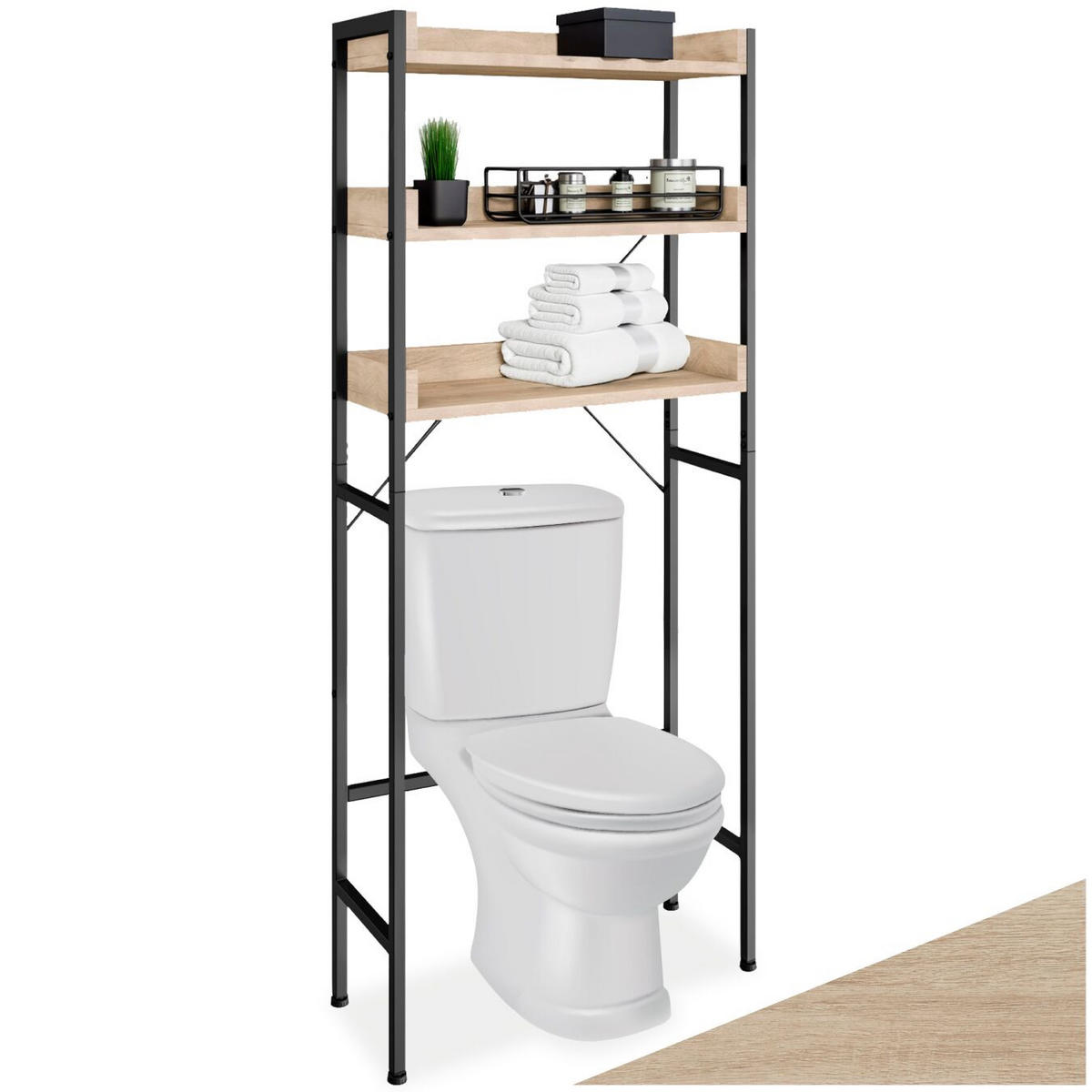 BADEZIMMERREGAL Seattle,inklusive Kippschutz,Industrial Holz hell, Eiche Sonoma - Naturfarben, Holz (63/165/25cm) - tectake