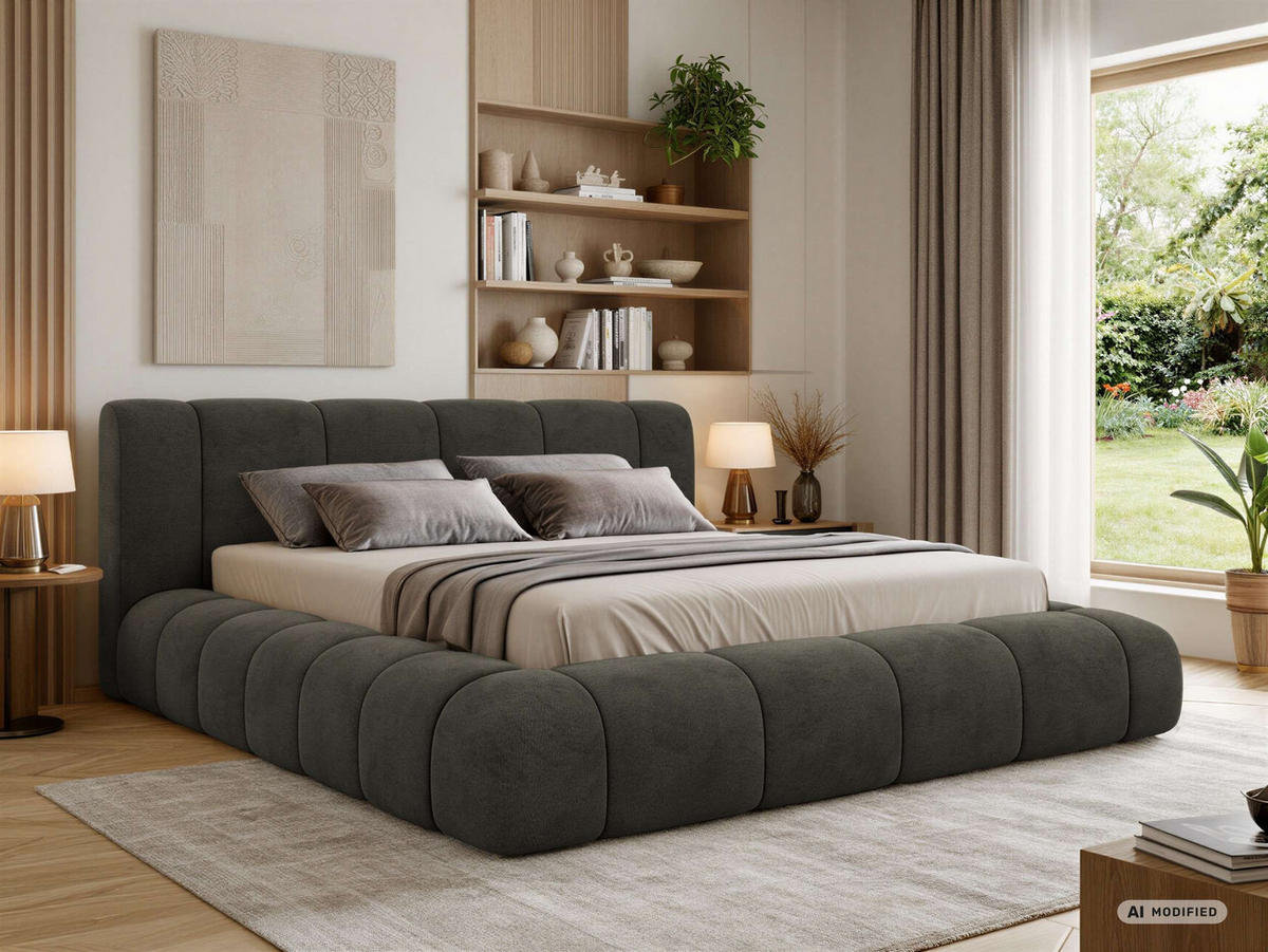 ČALÚNENÁ POSTEĽ NUBEA CLASSIC 140/200 - Tmavosivá Zamat - Matrac Pocket - tmavosivá, textil (140/200cm) - MKS