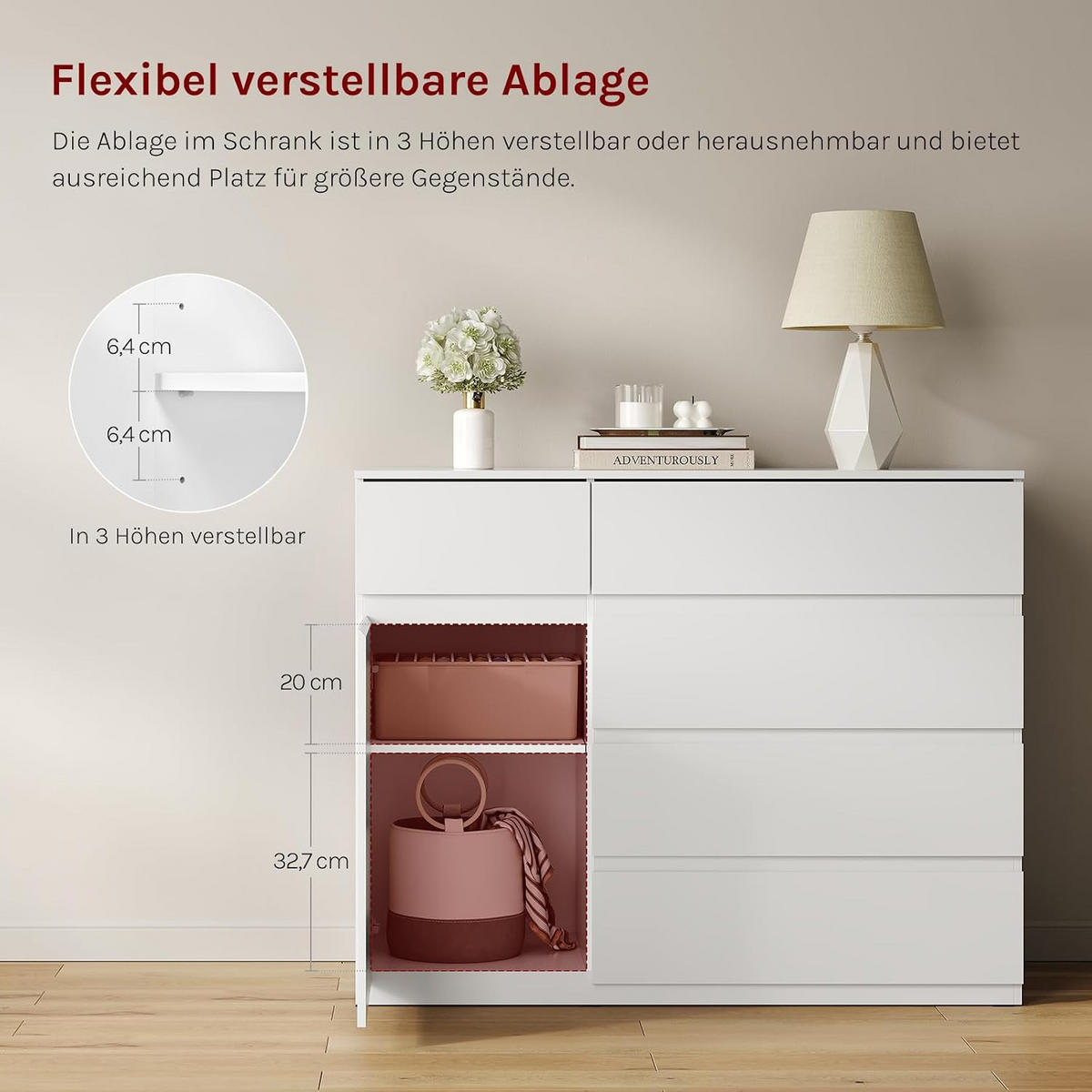 KOMMODE 5 Schubladen 100B x 40T x 80H cm Weiß - Weiß, Holzwerkstoff (100/80/40cm) - Woltu