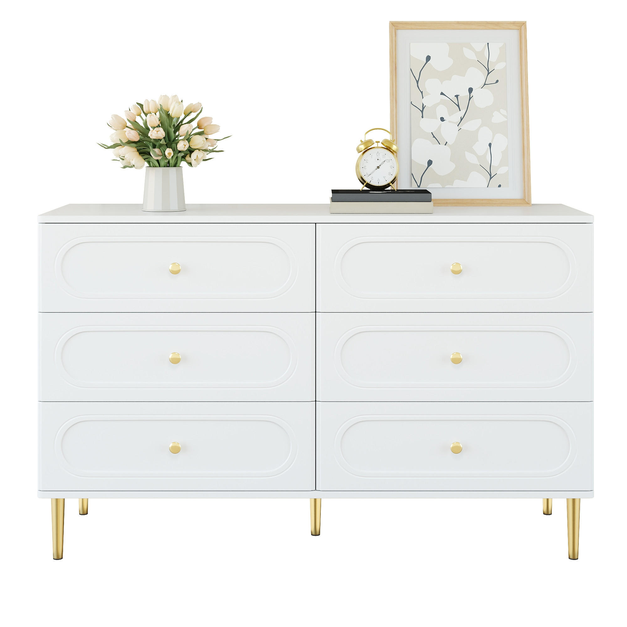 SIDEBOARD Vit f&ouml;rvaringssk&aring;p med 6 l&aring;dor, 120/40/75 cm f&ouml;r vardagsrum och sovrum 75/120/40 cm
