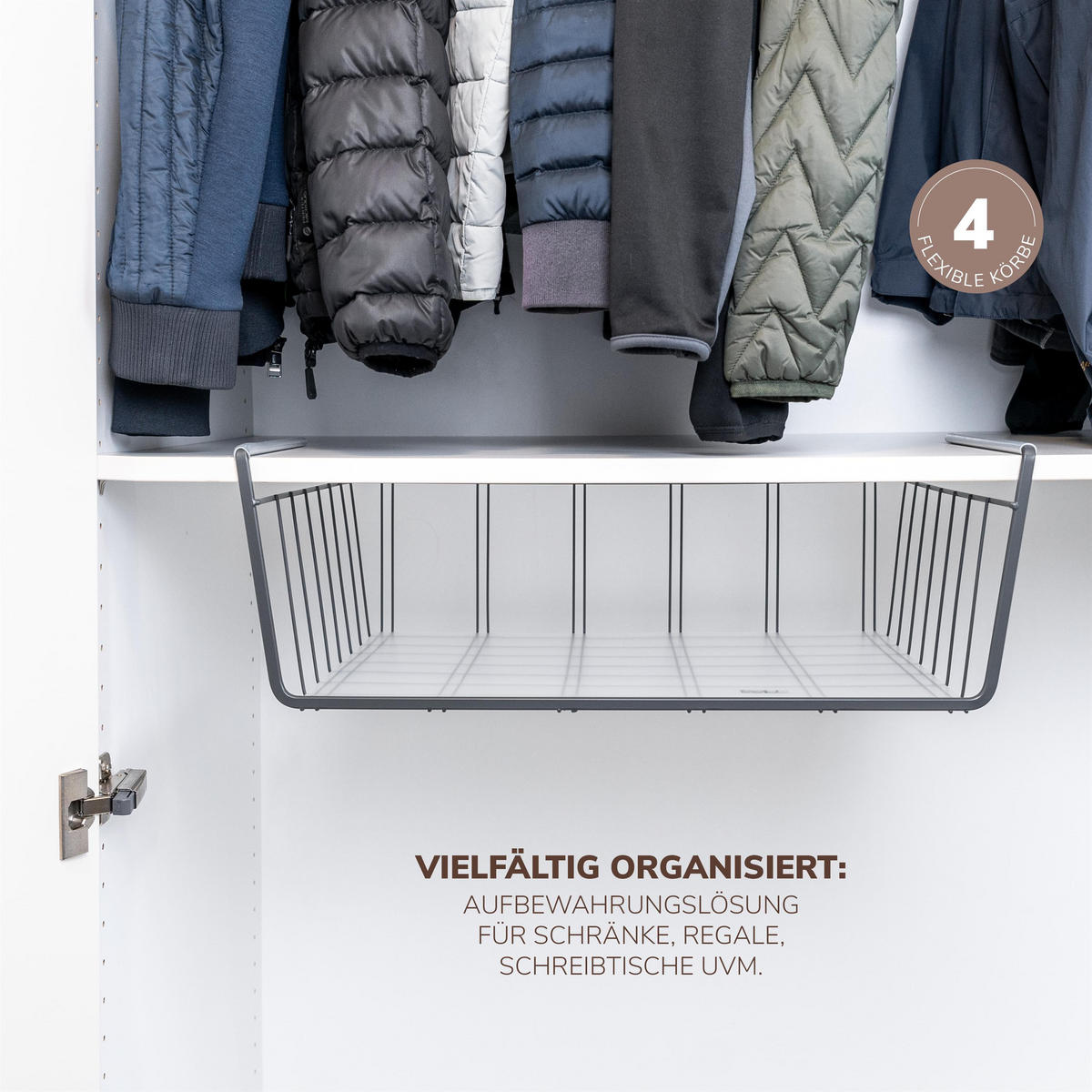 SCHRANKKÖRBE 4er-Set, grau - Grau, Metall (61/20/45.5cm) - eluno