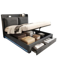 POLSTERBETT 180/200 cm Dunkelgrau mit hydraulischem Bettkasten und LED-Beleuchtung - Dunkelgrau, Textil (180/200cm) - OKWISH