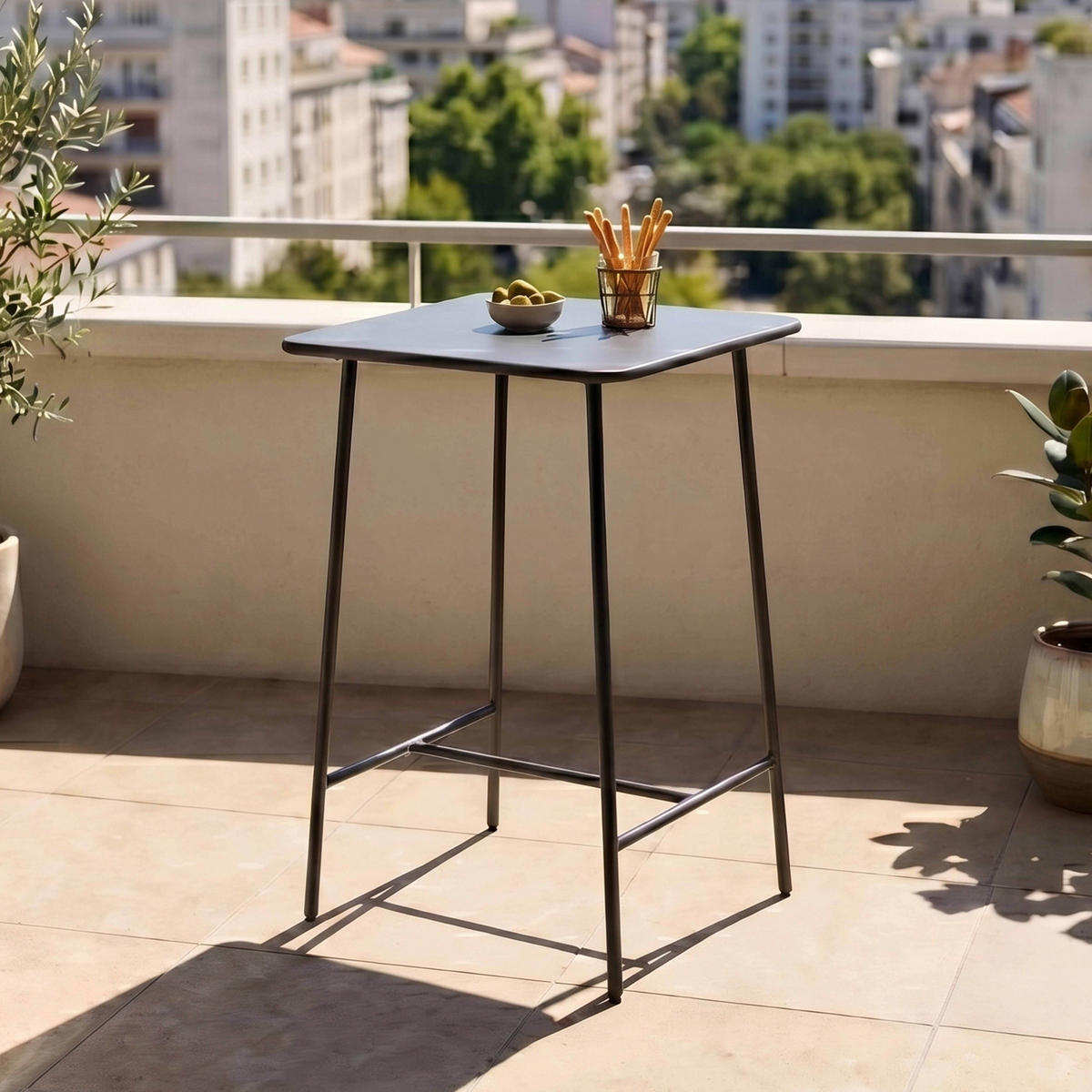 STEHTISCH, Grau - Grau, Metall (70/70/105cm) - Oviala