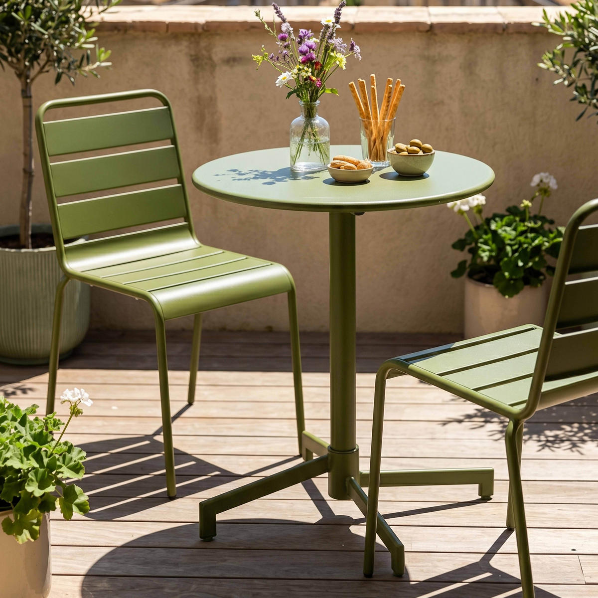 BISTROTISCH, Khakigrün - Grün, Metall (70/70/72cm) - Oviala