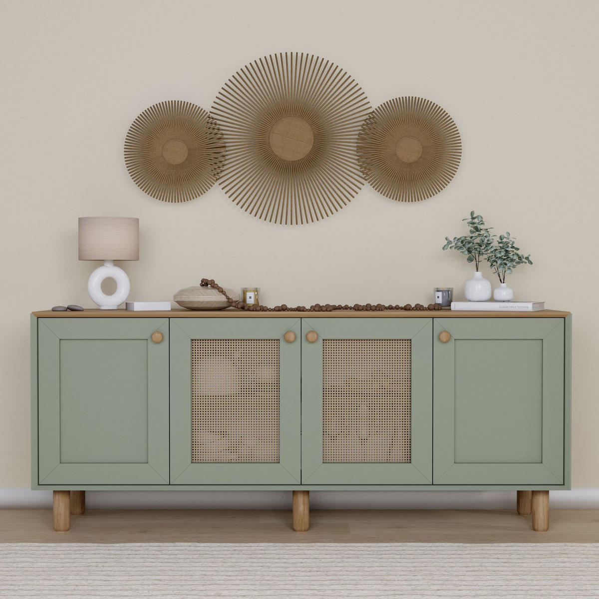 BUFFETSCHRANK bohemian Grün - Grün, Holz (40/75/180cm) - Habitat Garten