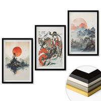 WANDBILDER 3er-Set - 40x60 cm Schwarzer Rahmen - Asiatische Japandi-Malereien - Schwarz, Kunststoff (40/60cm) - ArtPrintCave