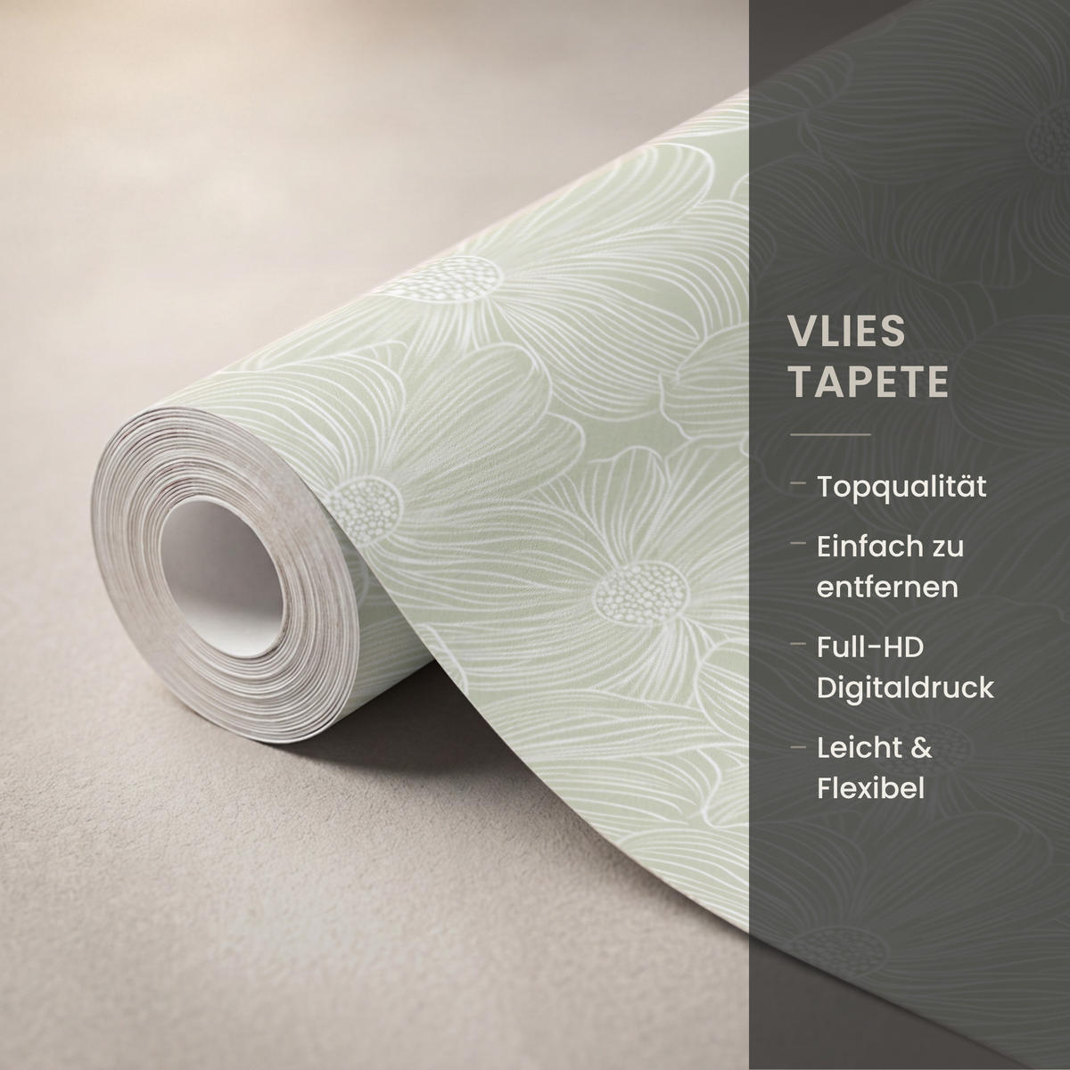 TAPETE - Gelassenheit - Blumen - Grün - 120x300 cm - Salbeigrün, Papier (120/300cm) - OnlyWow