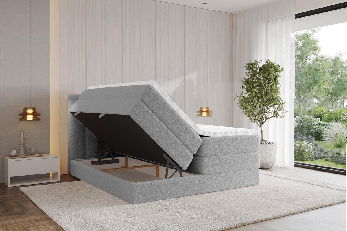 BOXSPRINGOVÁ POSTEL s matrací H3/H4 - OTTA KING - 120x200 cm Světle šedá - světle šedá, kompozitní dřevo (120/200cm) - ALTDECOR