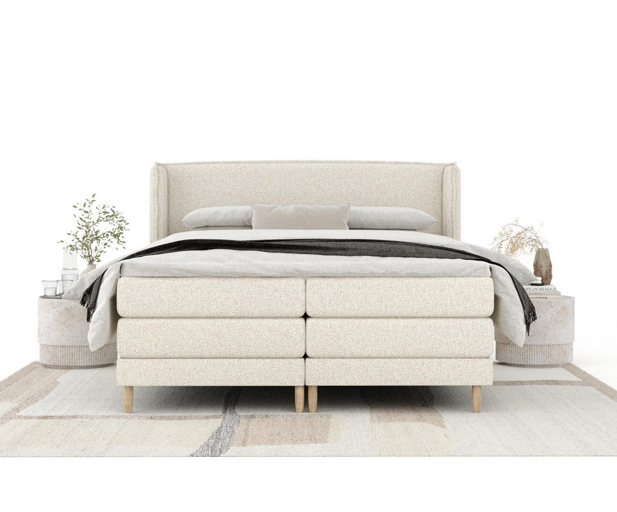 BOXSPRINGBETT Carizzo Creme 160/200 cm mit Matratze und Topper - Creme/Naturfarben, Holz/Holzwerkstoff (160/200cm) - Maison de Reve