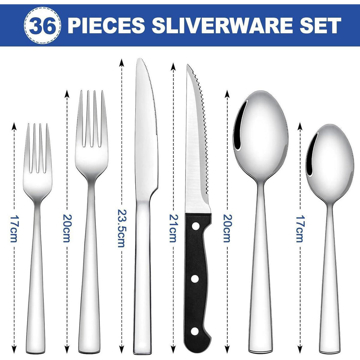 BESTECKSET 36-teilig für 6 Personen Edelstahl hochglanzpoliert - Silberfarben, Metall