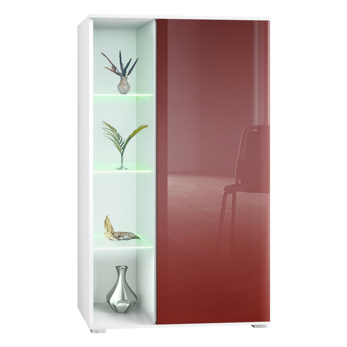 VITRINE Davos Bordeaux Hochglanz - Bordeaux, Holzwerkstoff (71.5/134/35cm) - Vladon